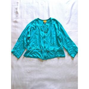 Ruby Rd Petite Teal Blue Zip Up Drawstring Waist Roll Tab Sleeve Jacket 10P